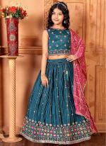 Chinnon Blue Wedding Wear Embroidery Work Readymade Kids Lehenga Choli